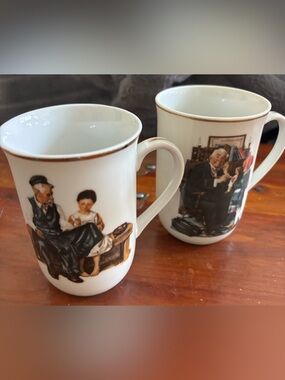 Vintage Norman Rockwell Museum Mugs Set 2 Doctor Doll Lighthouse Keeper Japan